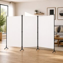 3-Panel White Room Divider with Fabric Privacy Screen