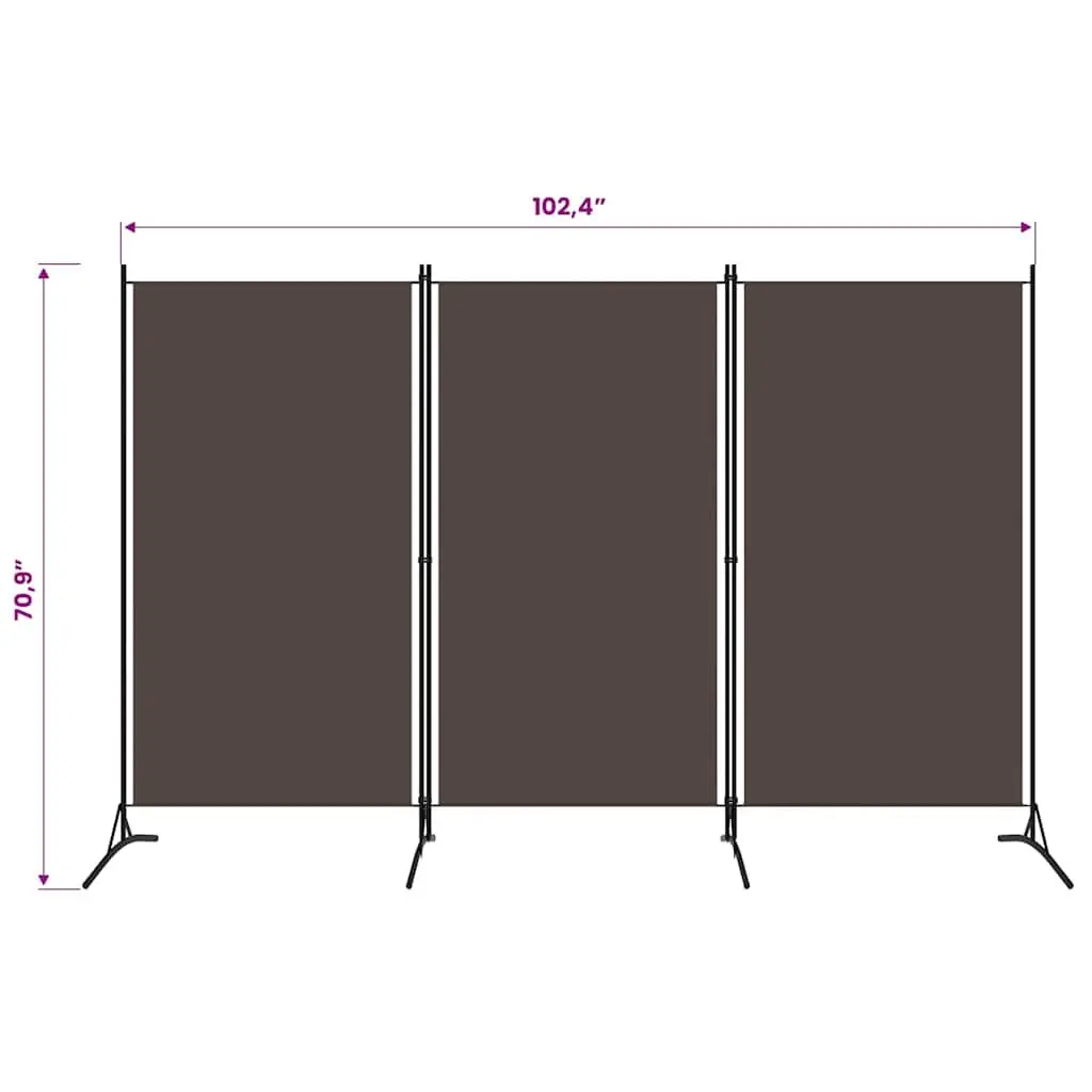 Brown 3-Panel Folding Screen Room Divider 260x180 cm