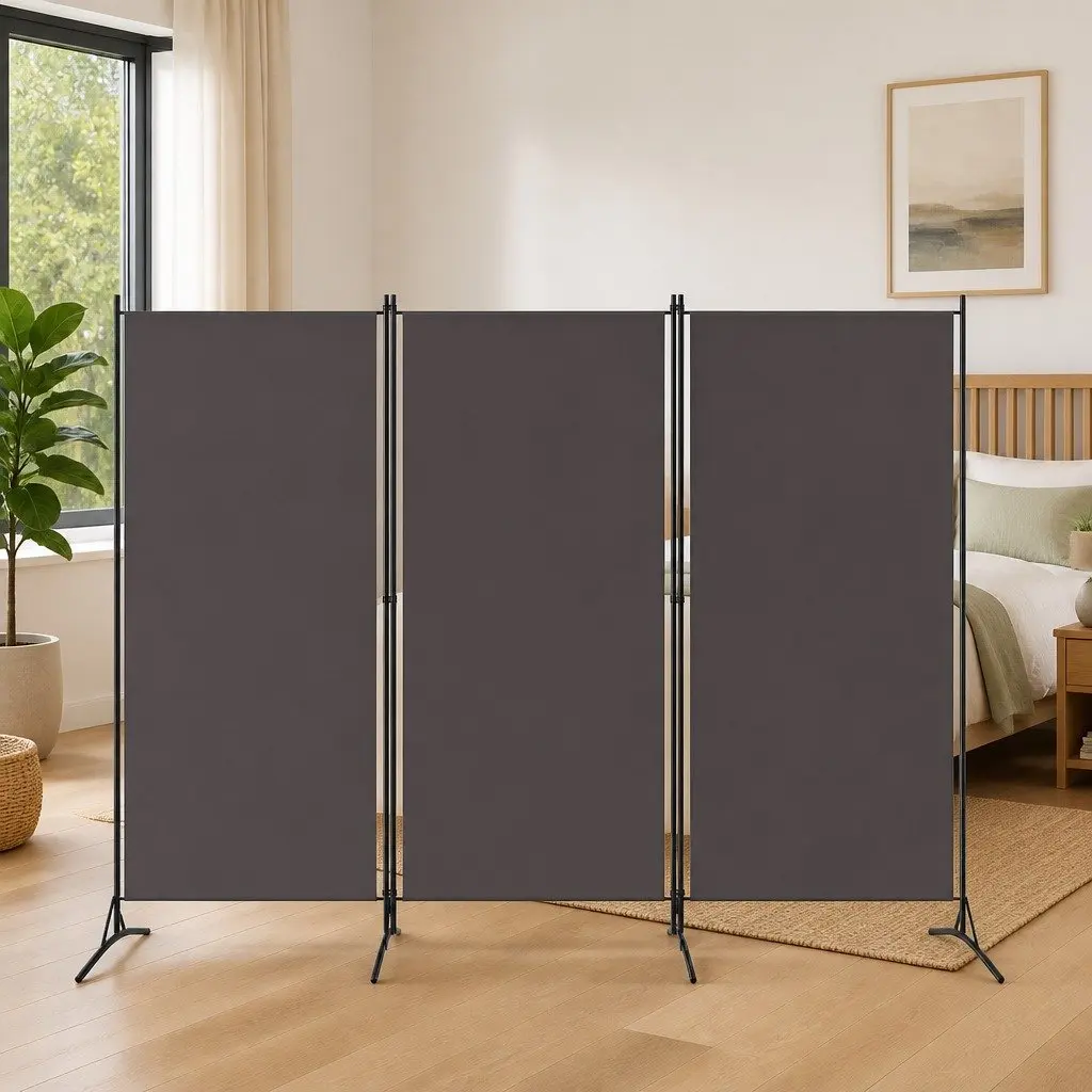 3-Panel Grey Room Divider for Home or Office