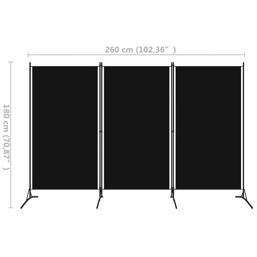 Black 3-Panel Folding Screen for Spaces