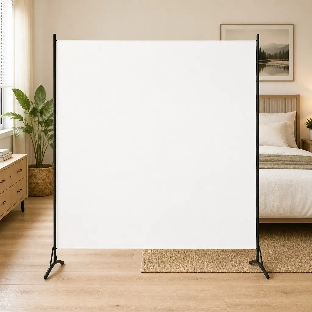 White Fabric Folding Room Divider Screen 175x180 cm