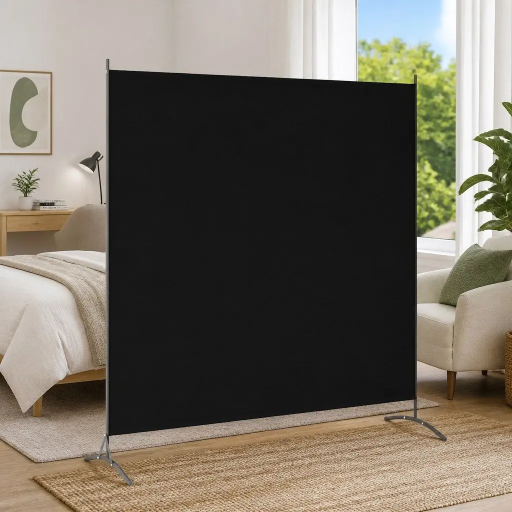 Room Divider Fabric Black Portable Partition Folding Screen 175x180 cm