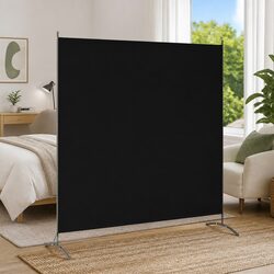 Room Divider Fabric Black Portable Partition Folding Screen 175x180 cm