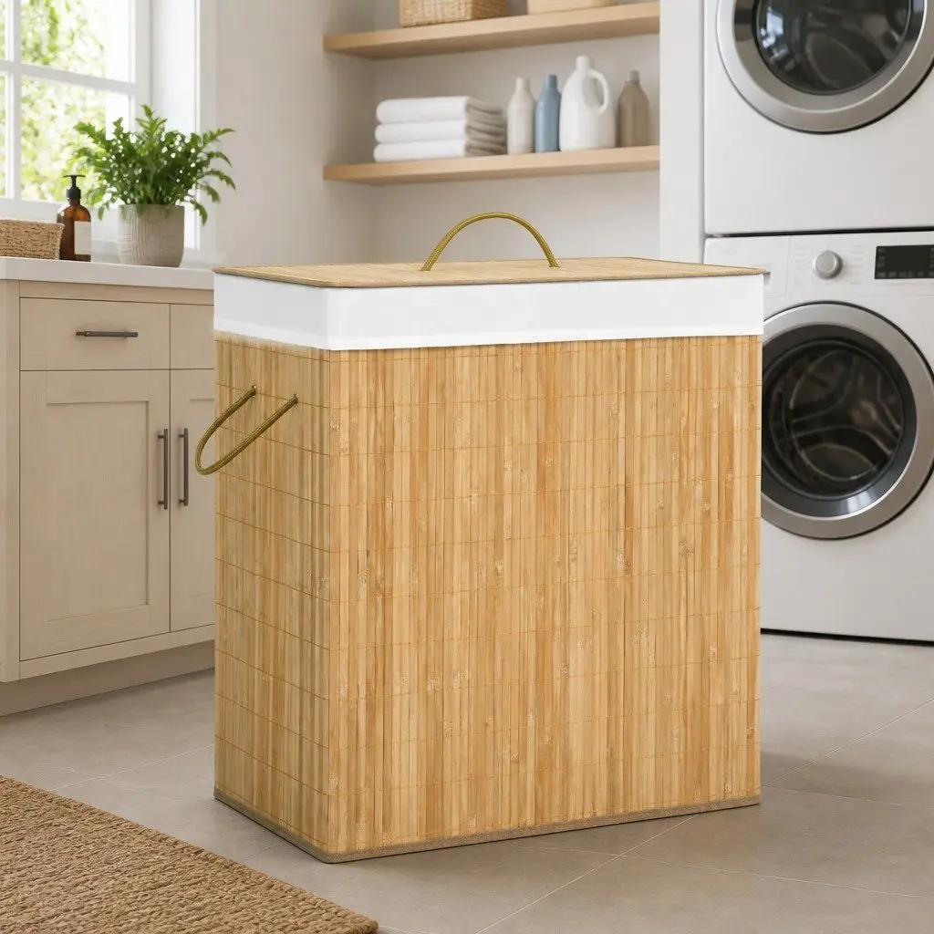 100L Bamboo Laundry Basket with Two Sections