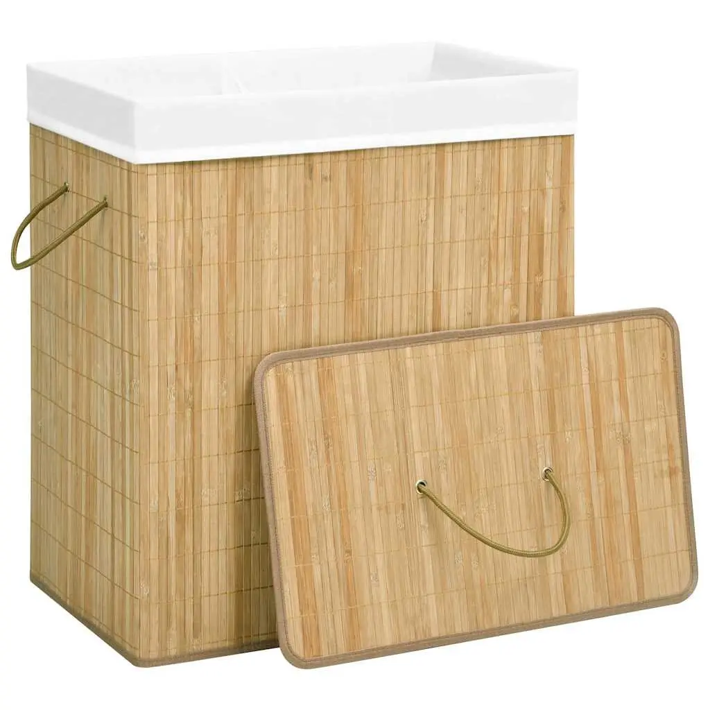 100L Bamboo Laundry Basket with Two Sections