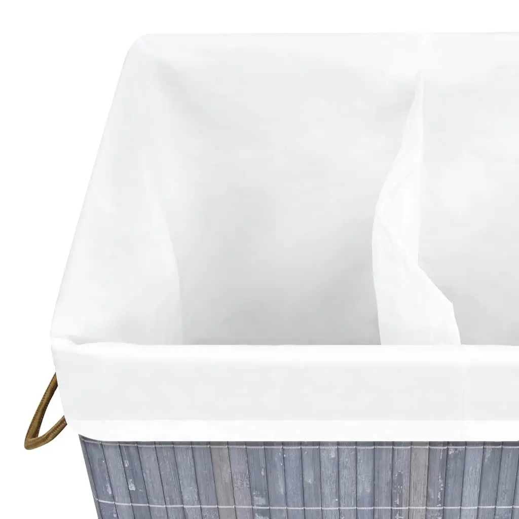 Bamboo Laundry Basket 72L Grey Foldable 2 Sections