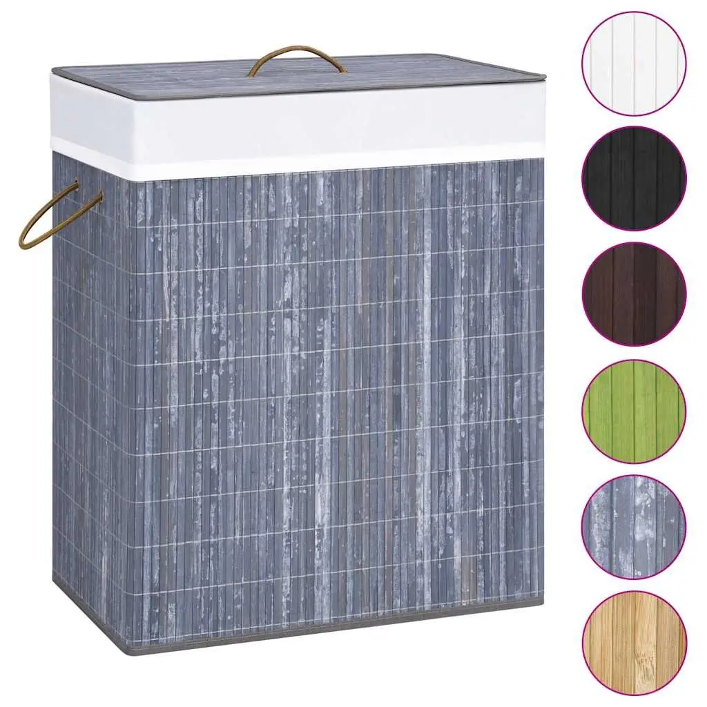 Grey Bamboo Laundry Basket with 2 Sections