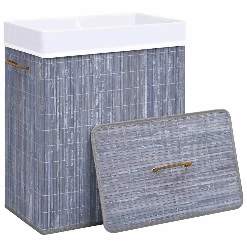 Grey Bamboo Laundry Basket with 2 Sections