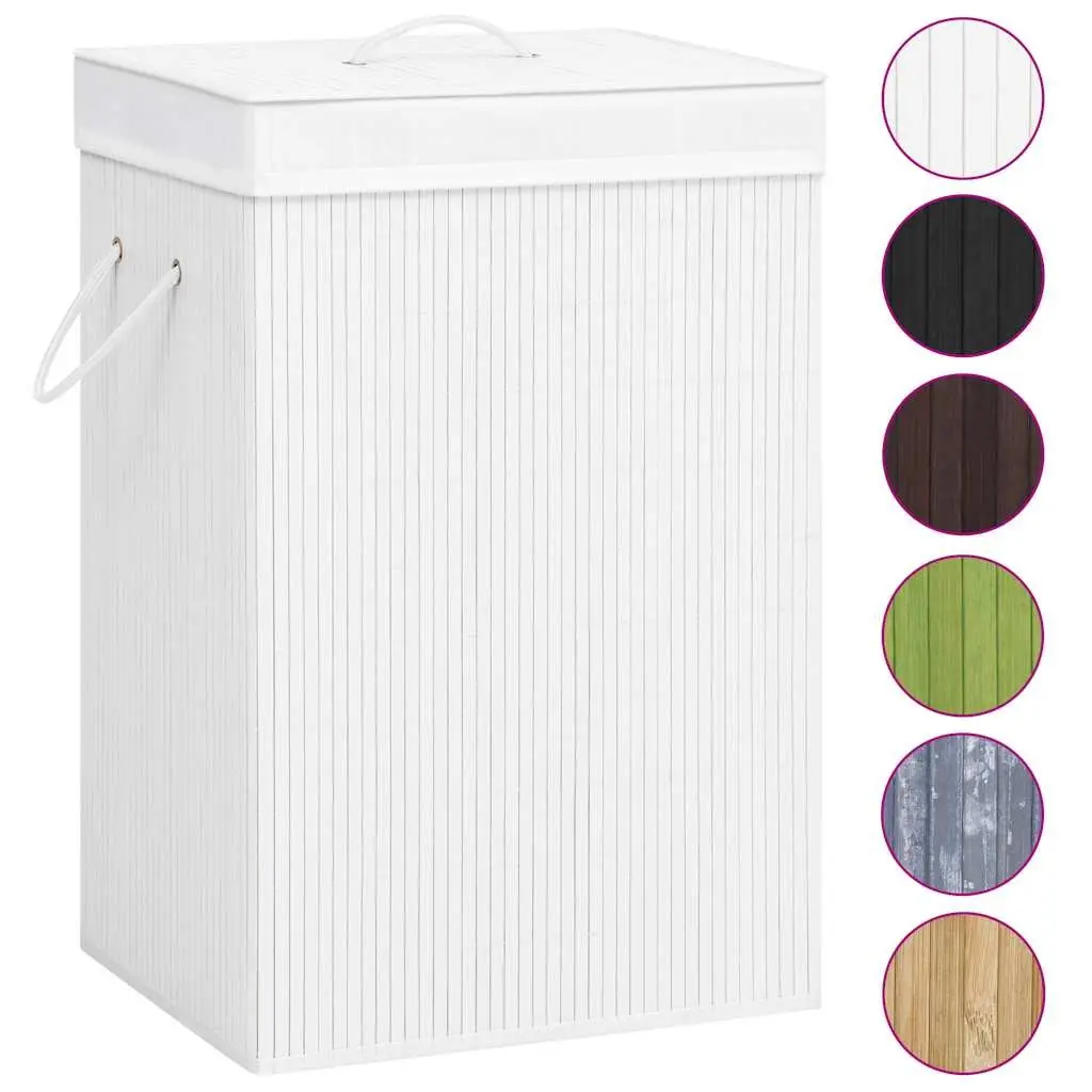Bamboo Laundry Basket Two Sections White Removable Liner