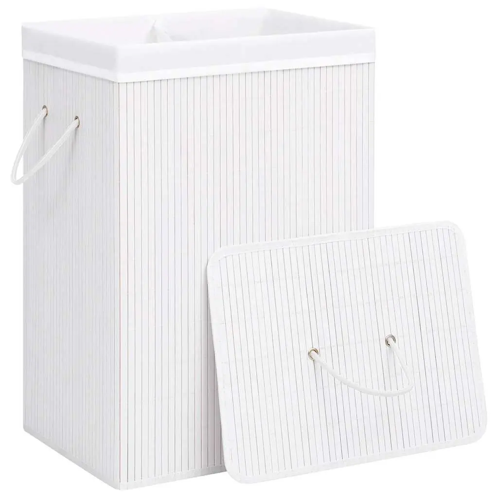 Bamboo Laundry Basket Two Sections White Removable Liner