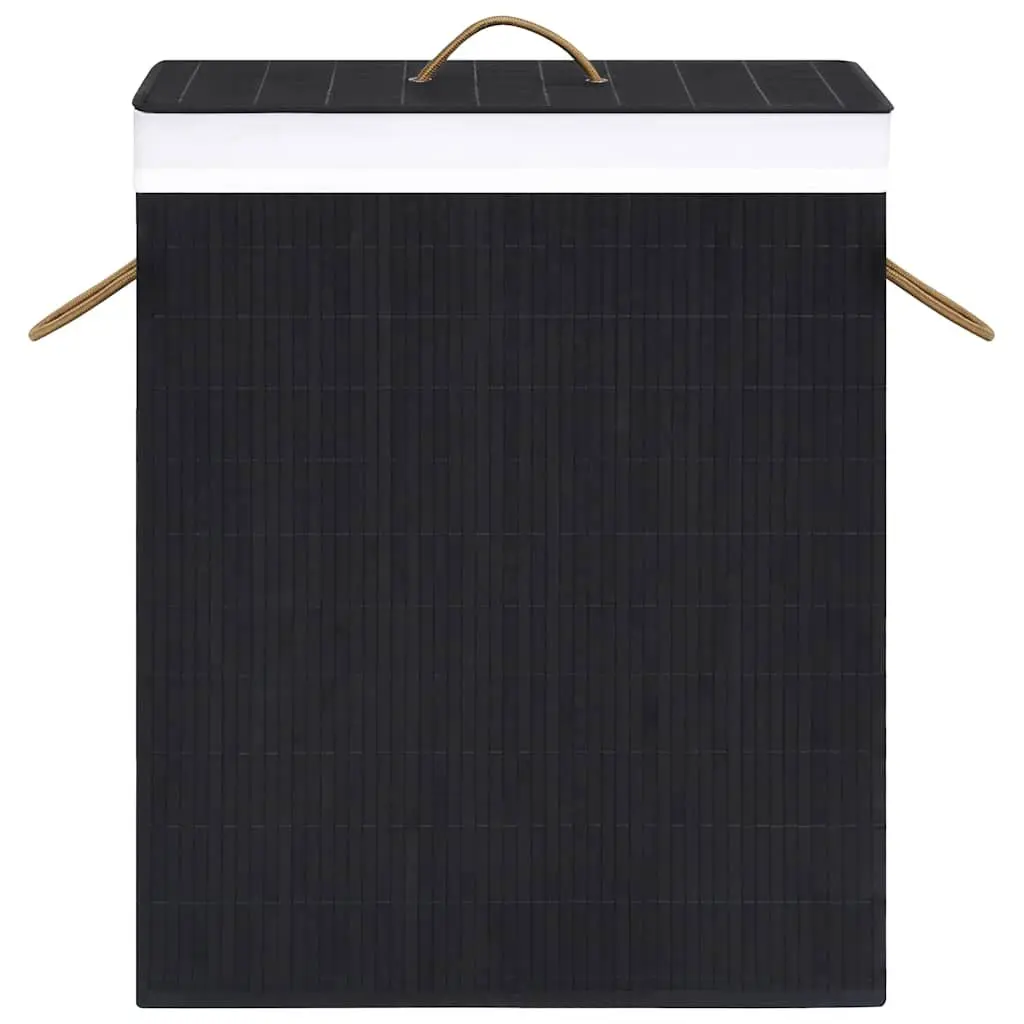 Bamboo Laundry Basket Black 2 Sections Removable Liner Handles