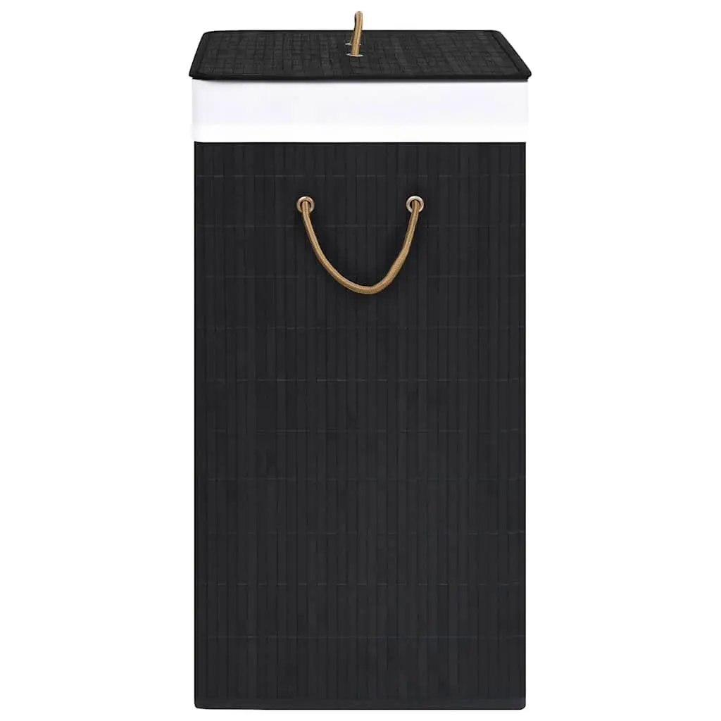 Bamboo Laundry Basket Black 2 Sections Removable Liner Handles