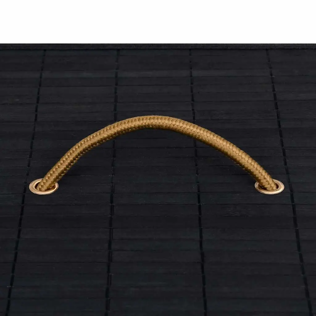 Bamboo Laundry Basket Black 2 Sections Removable Liner Handles