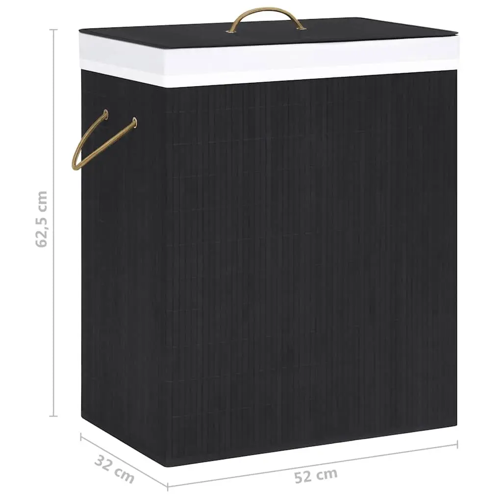 Bamboo Laundry Basket Black 2 Sections Removable Liner Handles