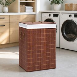 Sturdy Bamboo Laundry Basket with 2 Compartments for Organised Storage