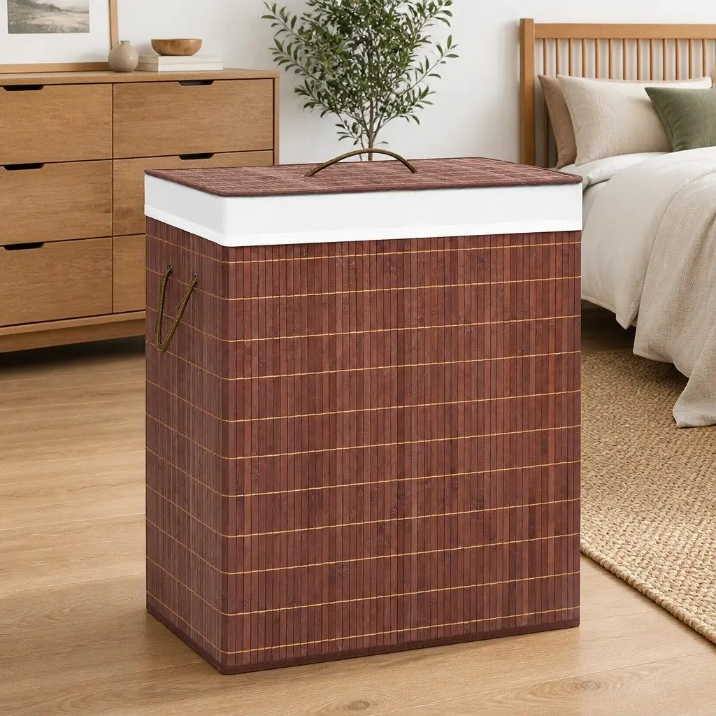 Bamboo Laundry Basket with 2 Sections