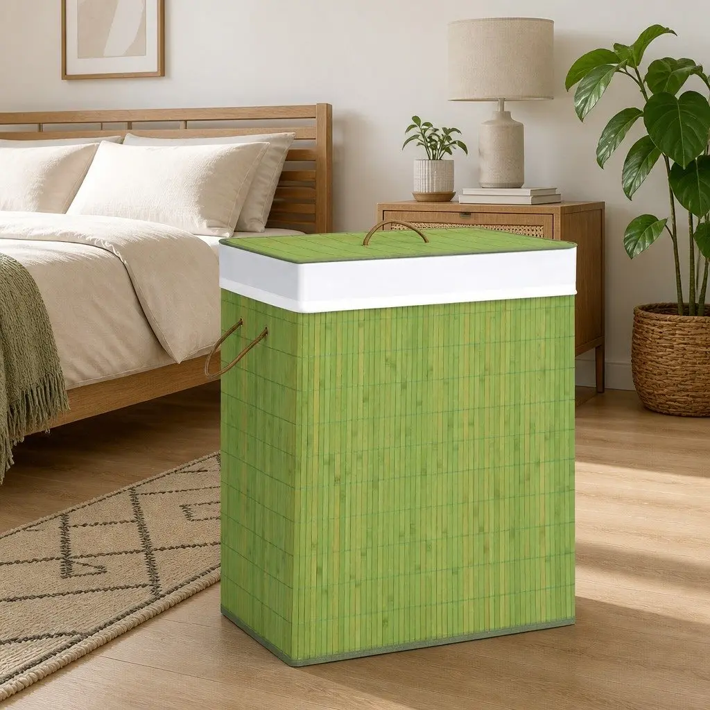 Bamboo Laundry Basket with Dual Sections