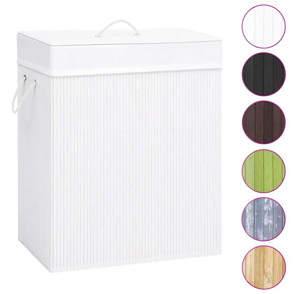 White Bamboo Laundry Basket 83L with Handles