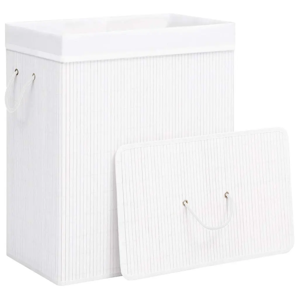 White Bamboo Laundry Basket 83L with Handles