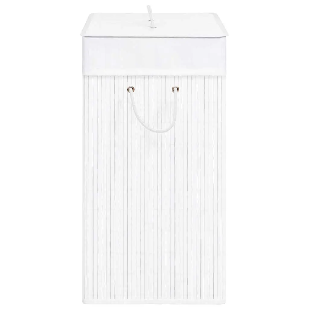 White Bamboo Laundry Basket 83L with Handles