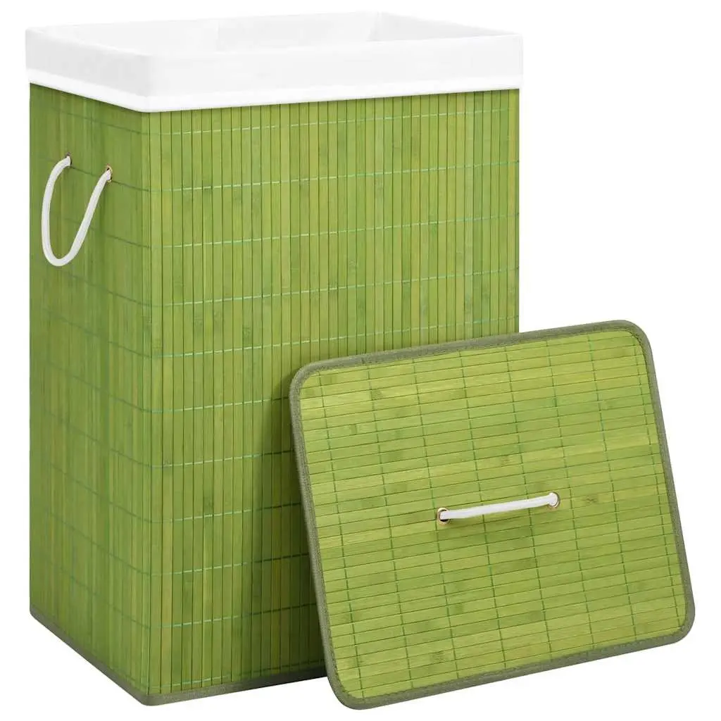 Bamboo Laundry Basket Single Section Storage Hamper Household Organiser Green