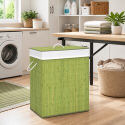 Bamboo Laundry Basket Single Section Green Storage Hamper Household Organiser