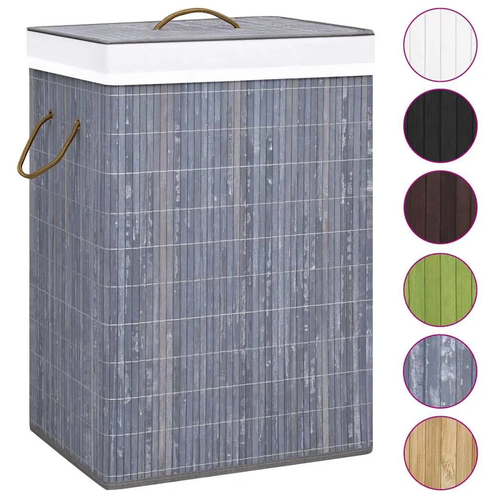 Bamboo Laundry Basket with Grey Woven Liner