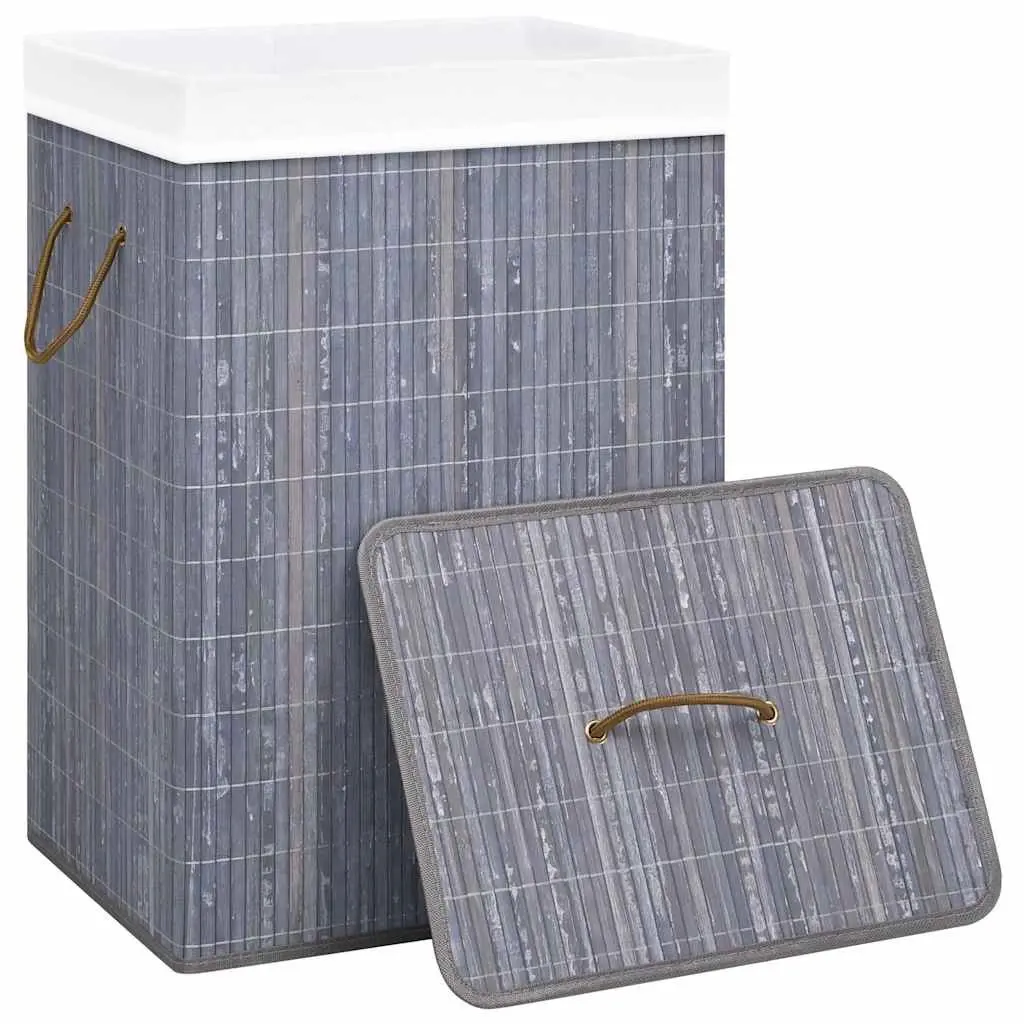 Bamboo Laundry Basket with Grey Woven Liner