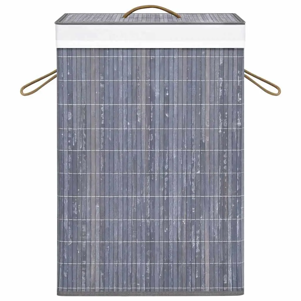 Bamboo Laundry Basket with Grey Woven Liner