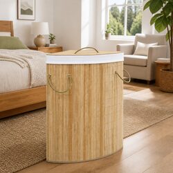 Quality Bamboo Corner Laundry Basket 60L - Brown
