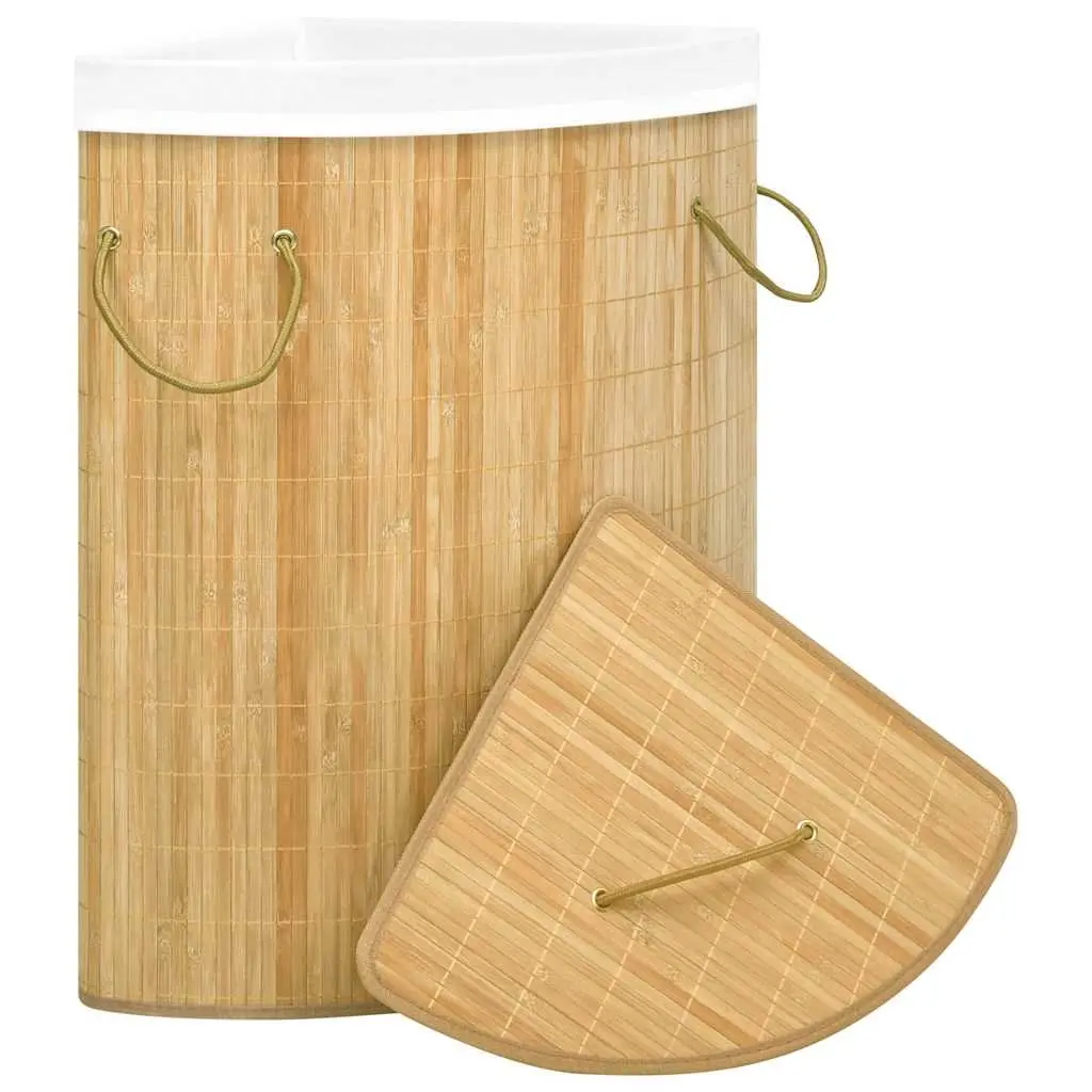 Bamboo Corner Laundry Basket 60L Brown Household Storage Hamper Removable Liner