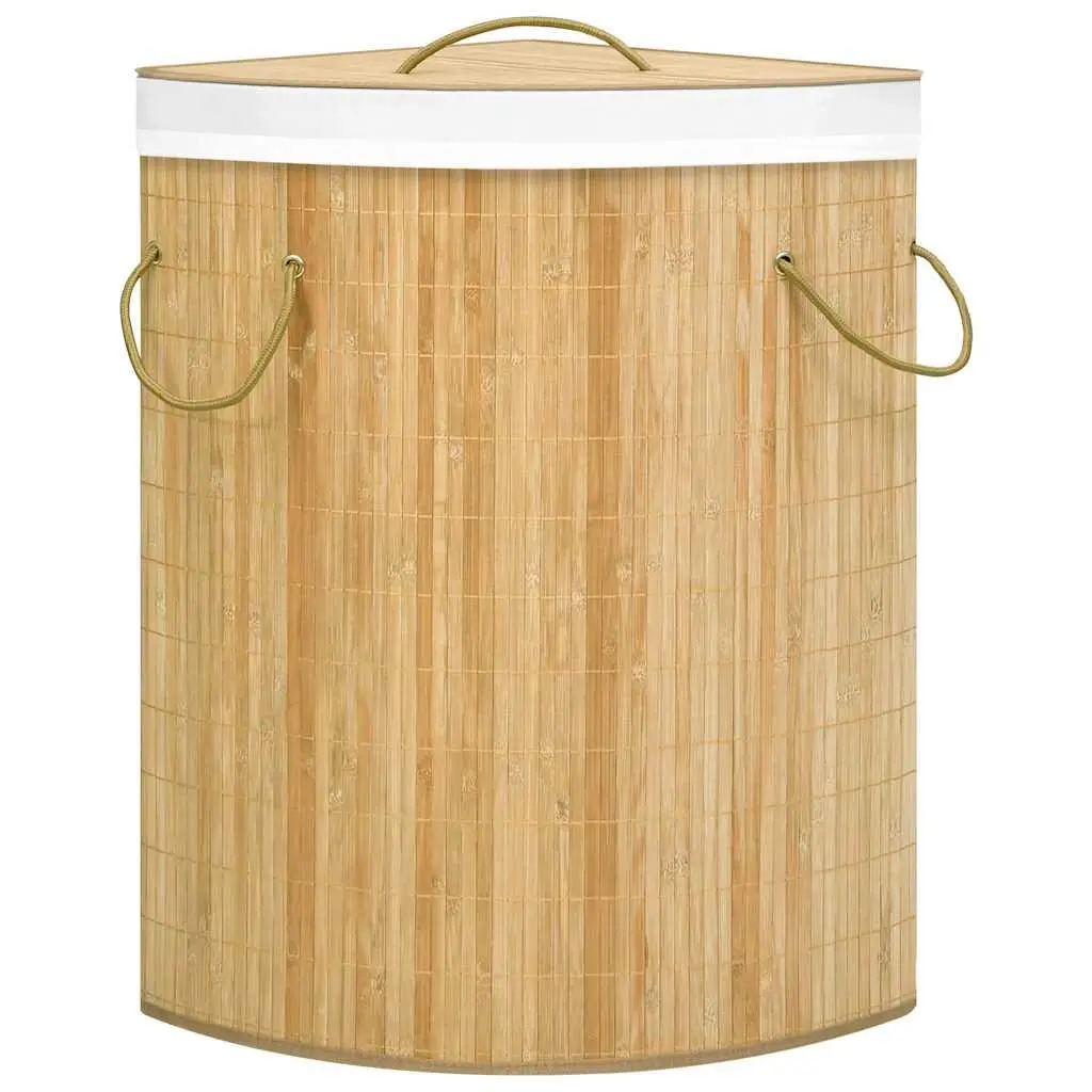 Bamboo Corner Laundry Basket 60L Brown Household Storage Hamper Removable Liner