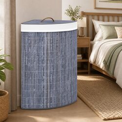 Bamboo Corner Laundry Basket Grey 60L Household Storage Hamper Removable Liner