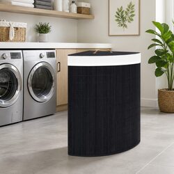 Black Bamboo Corner Laundry Basket with 60L Capacity