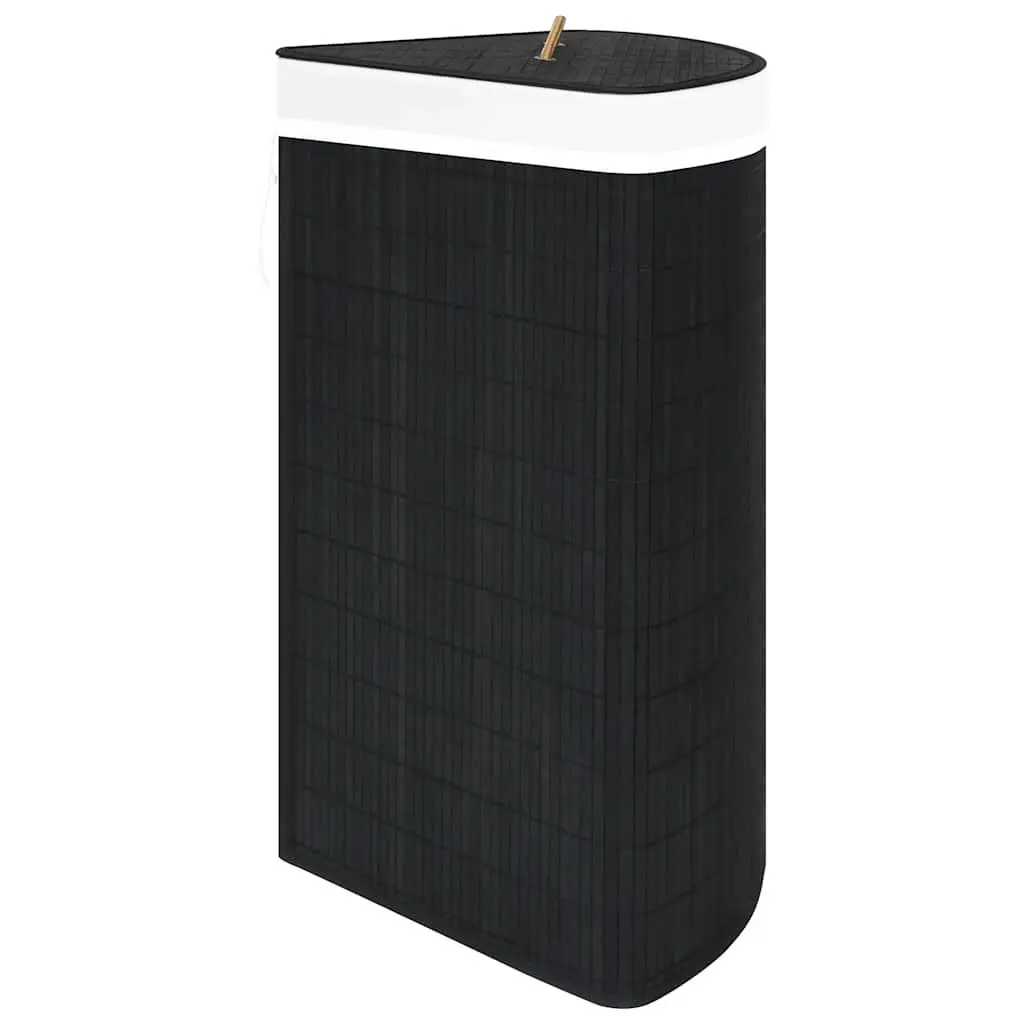 Bamboo Laundry Basket Corner 60L Black