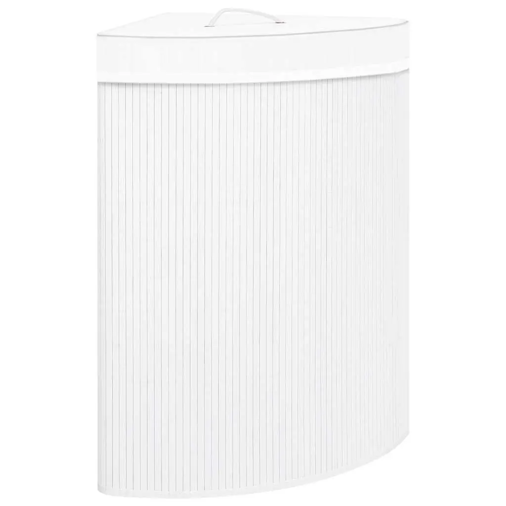 Bamboo Corner Laundry Basket White 60L Storage Hamper Removable Liner Handle