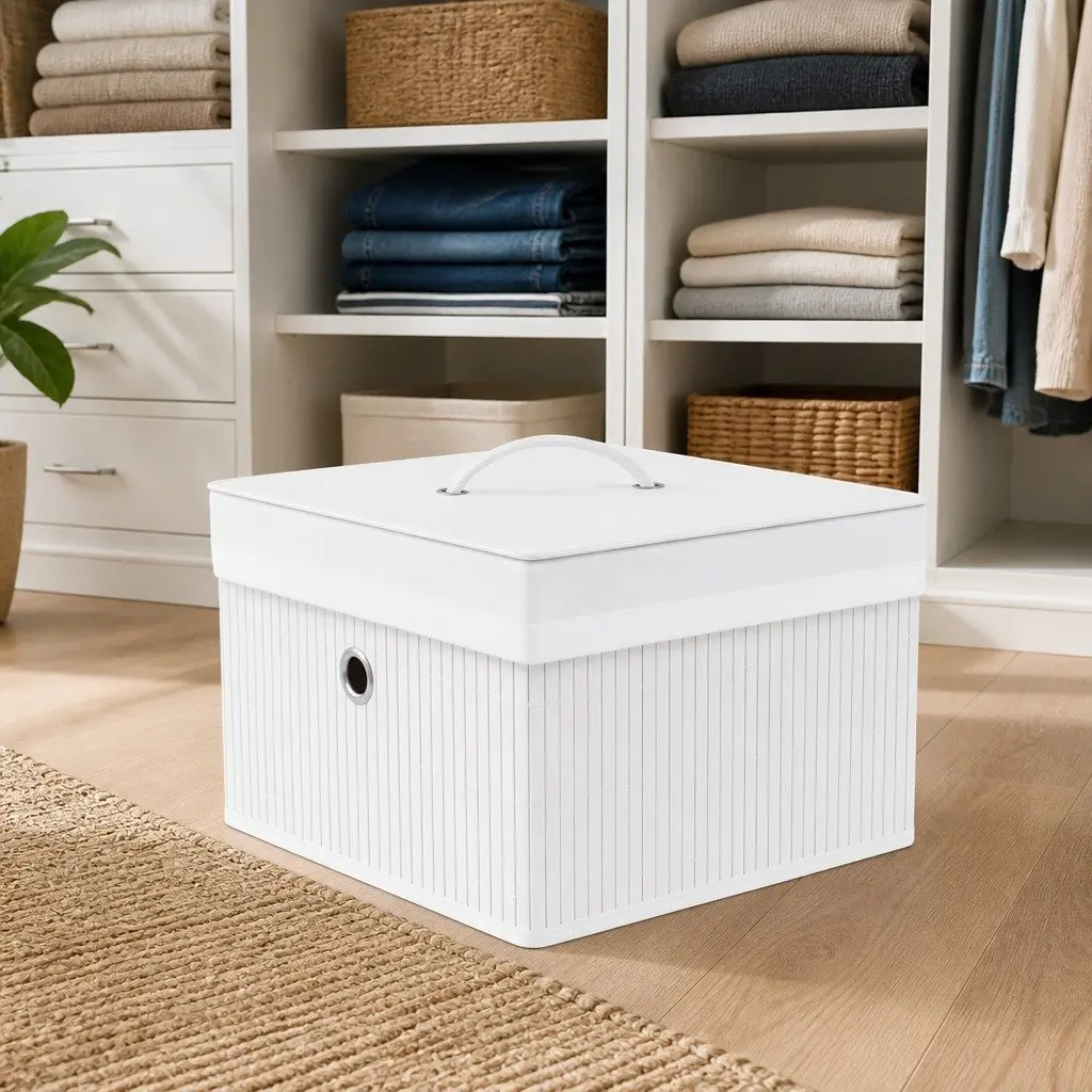 Set of 4 Durable Bamboo Storage Boxes in White