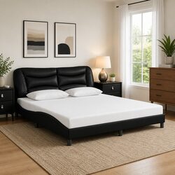 Elegant Black King Bed Frame 180x200cm with Faux Leather