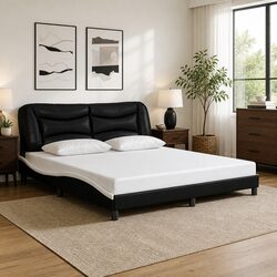 Sturdy King Bed Frame 180x200cm in Black Faux Leather