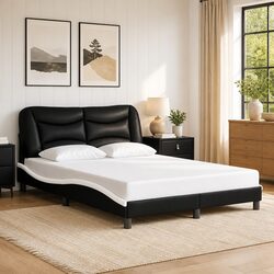 Stylish Black and White Double Bed Frame with Padded Headboard