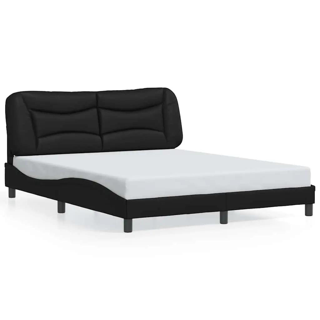 Black Faux Leather Queen Bed Frame with Headboard