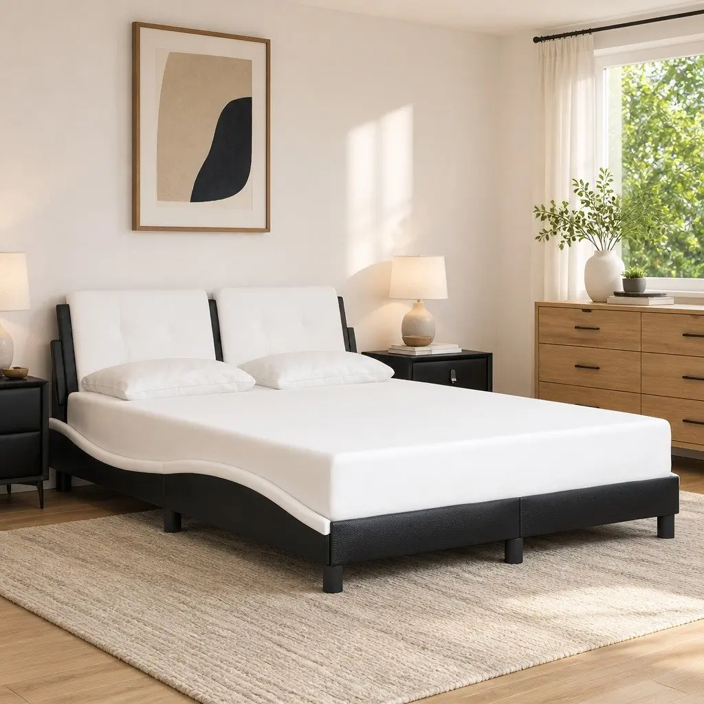 Double Bed Frame with Cushioned Headboard