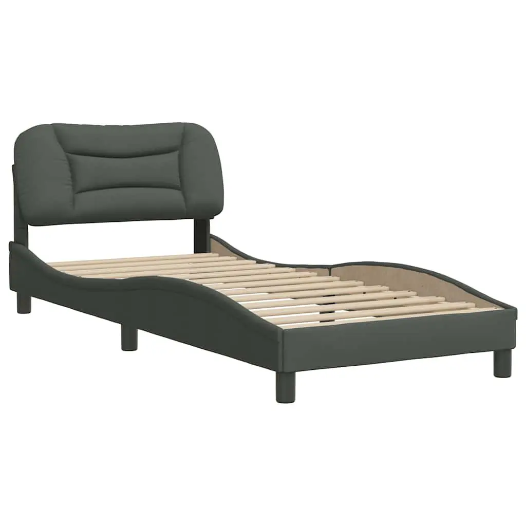 Grey Fabric Bed Frame with Cushioned Headboard