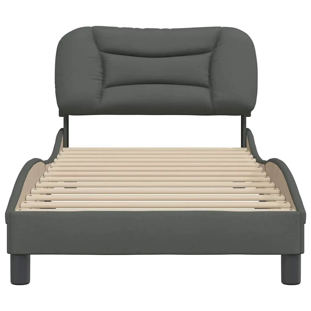 Grey Fabric Bed Frame with Cushioned Headboard