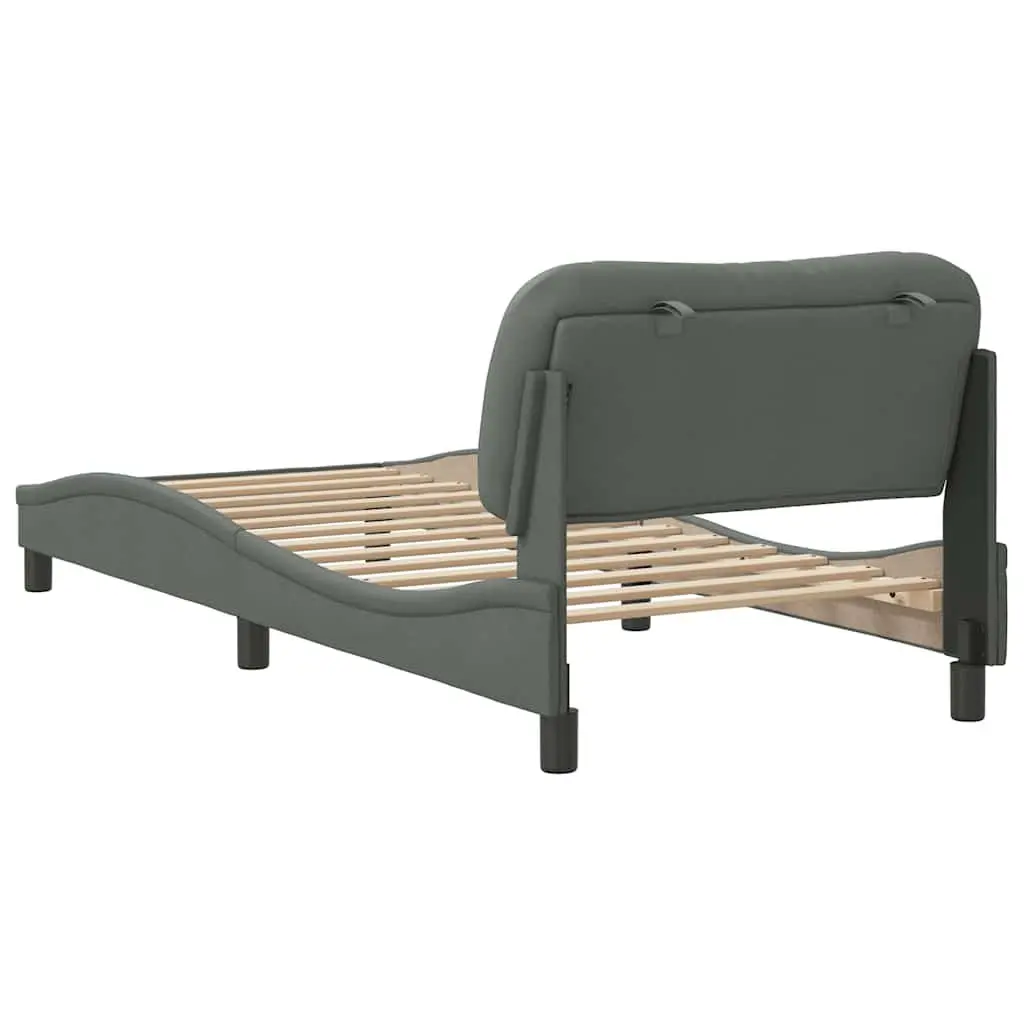 Grey Fabric Bed Frame with Cushioned Headboard