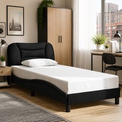 Modern Black Bed Frame with Upholstered Headboard 90x190 cm