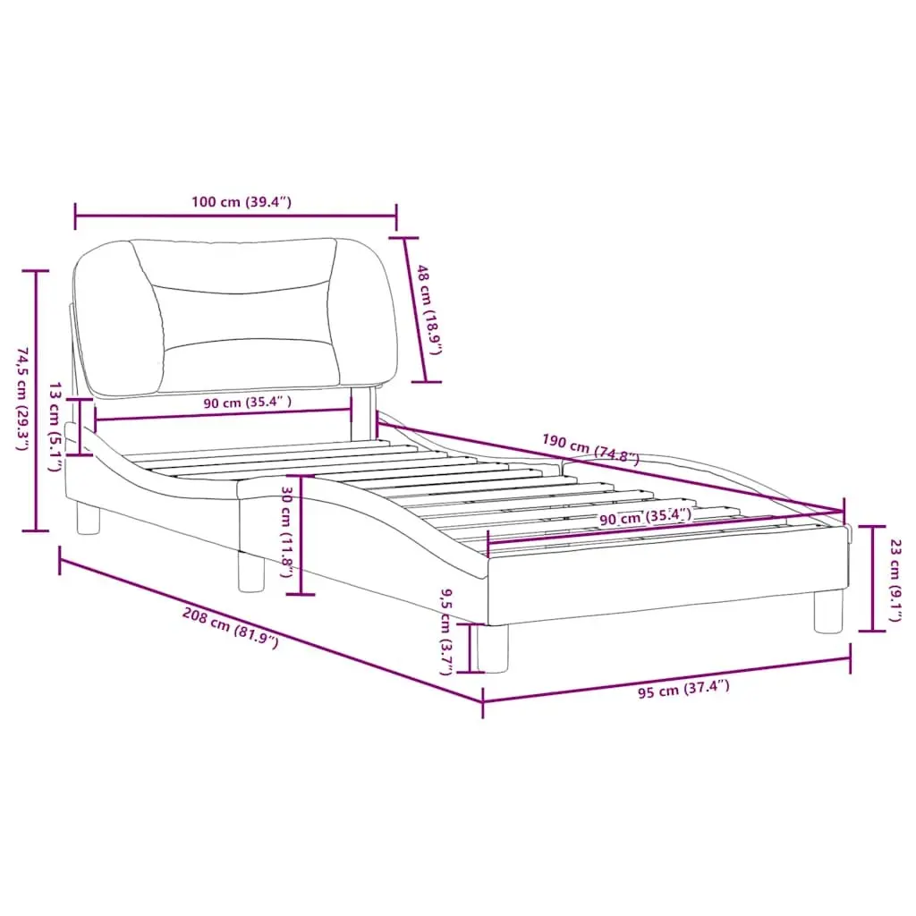 Black Bed Frame with Upholstered Headboard 90x190 cm