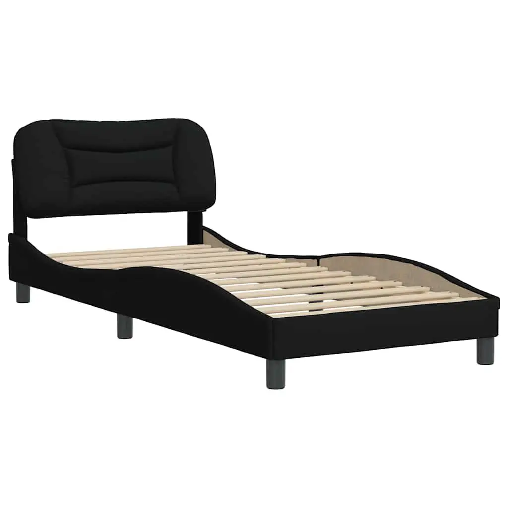Black Bed Frame with Upholstered Headboard 90x190 cm