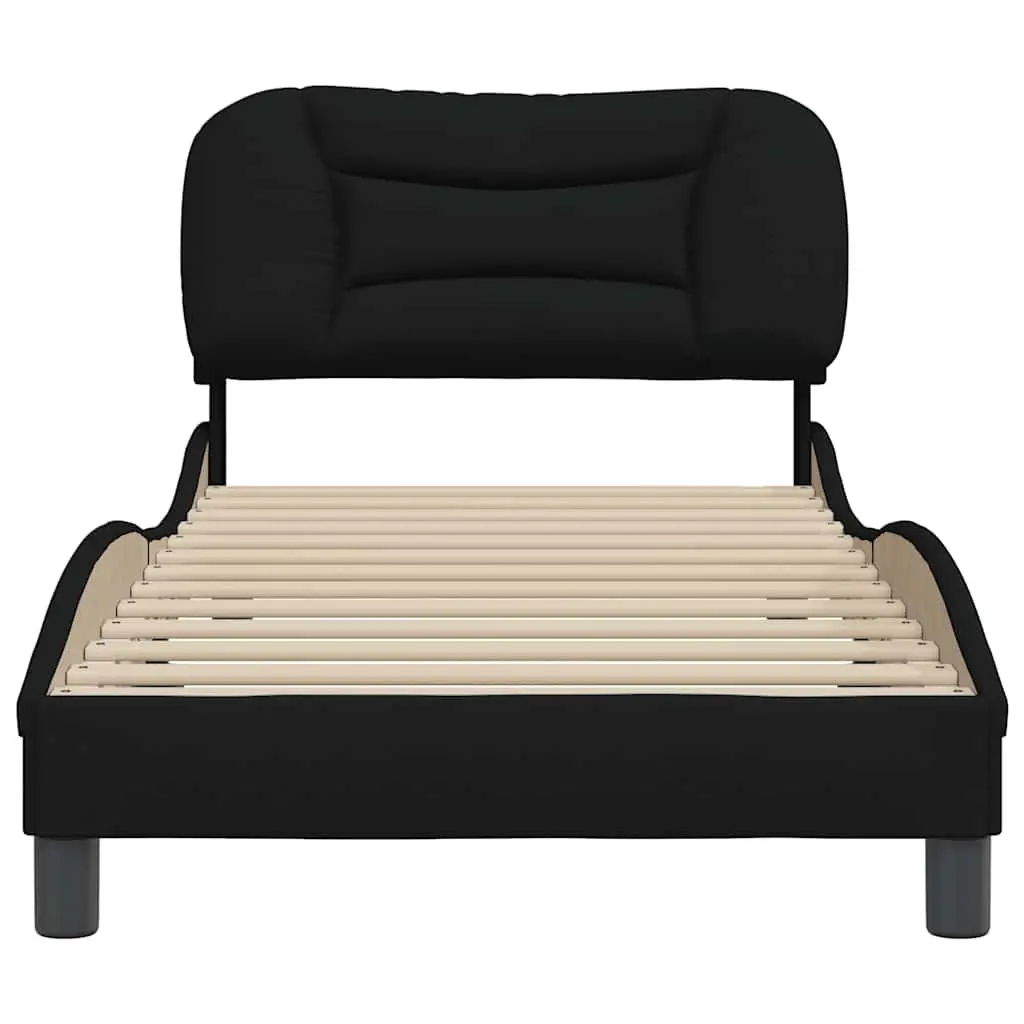 Black Bed Frame with Upholstered Headboard 90x190 cm