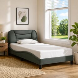 Stylish King Single Bed Frame with Upholstered Grey Headboard